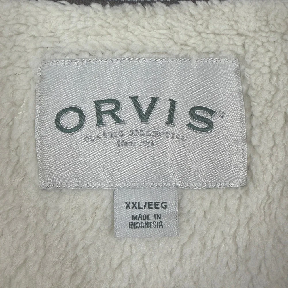 Orvis Mens XXL Brown Quarter Zip Sherpa Lined Collar Textured Fleece Pullover‎